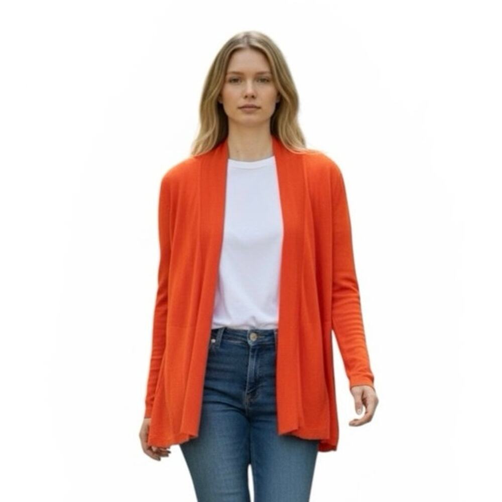 Liz Claiborne Long Front Cardigan in Orange acrylic rayon blend cozy Size Large